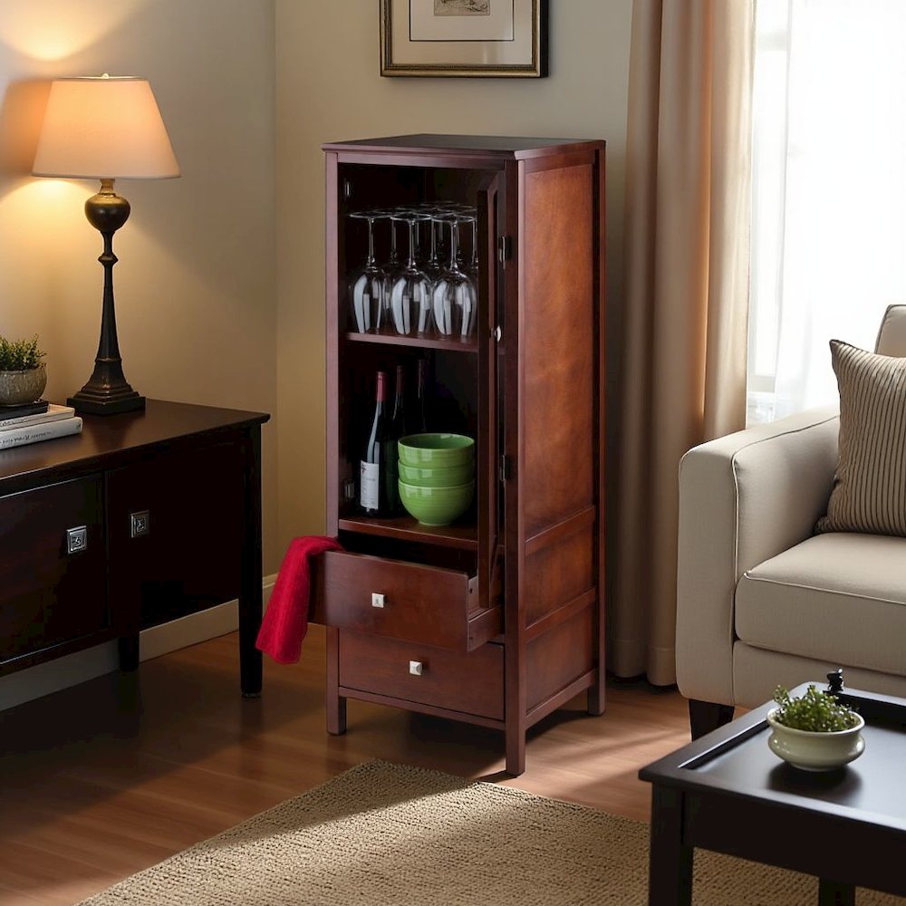 FurniFact Walnut Kitchen Cabinet – Small Pantry Cabinet with Doors. Picture 3