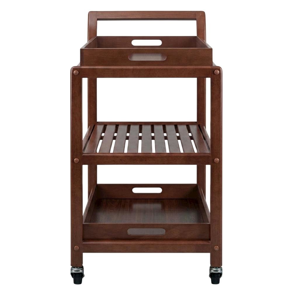 Solid Wood Kitchen Cart With Serving Trays, Vintage Bar Cart On Wheels. Picture 4