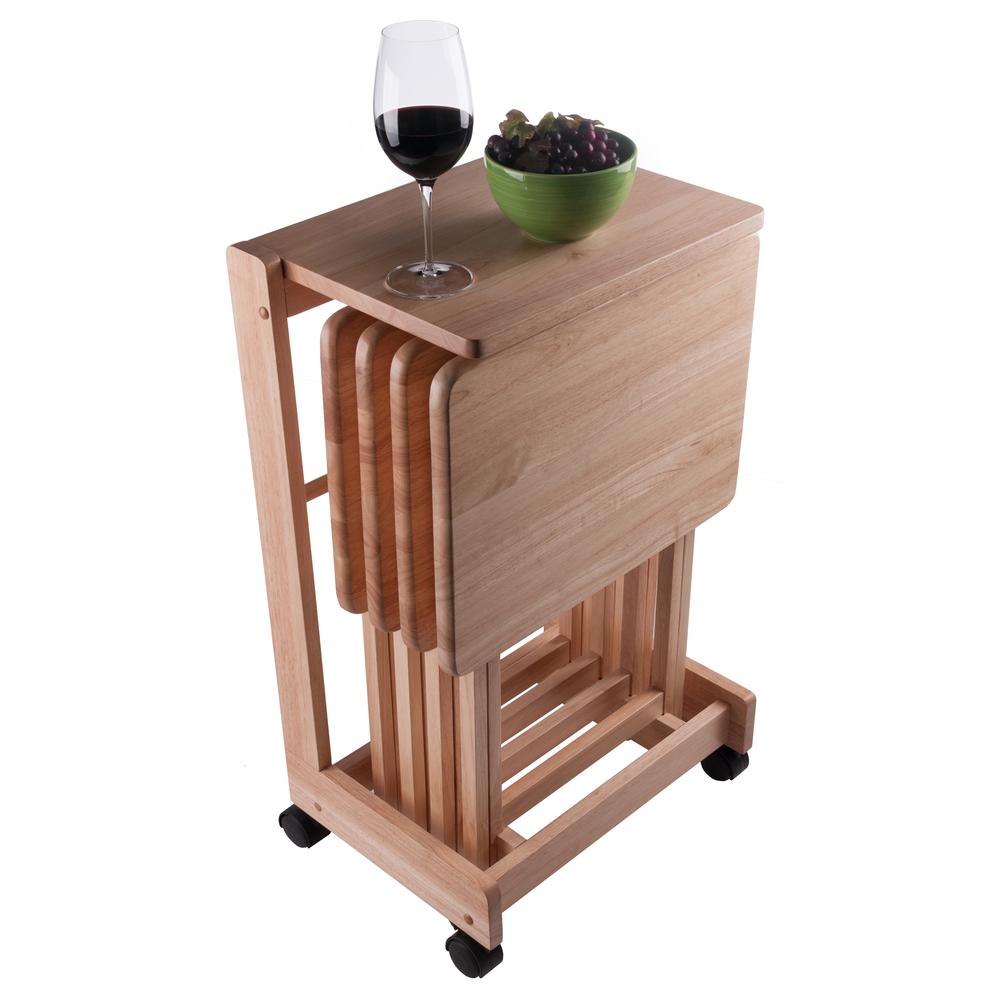 Brienda 5-PC Set Flip Top Snack Table Natural Finish. Picture 10