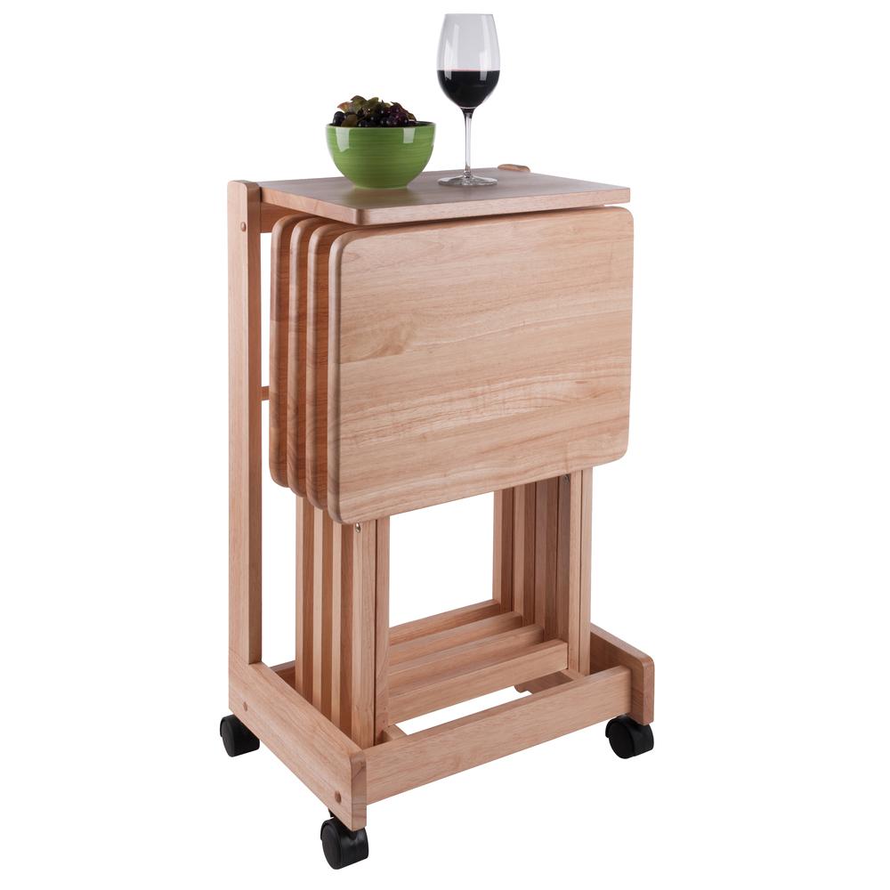 Brienda 5-PC Set Flip Top Snack Table Natural Finish. Picture 12