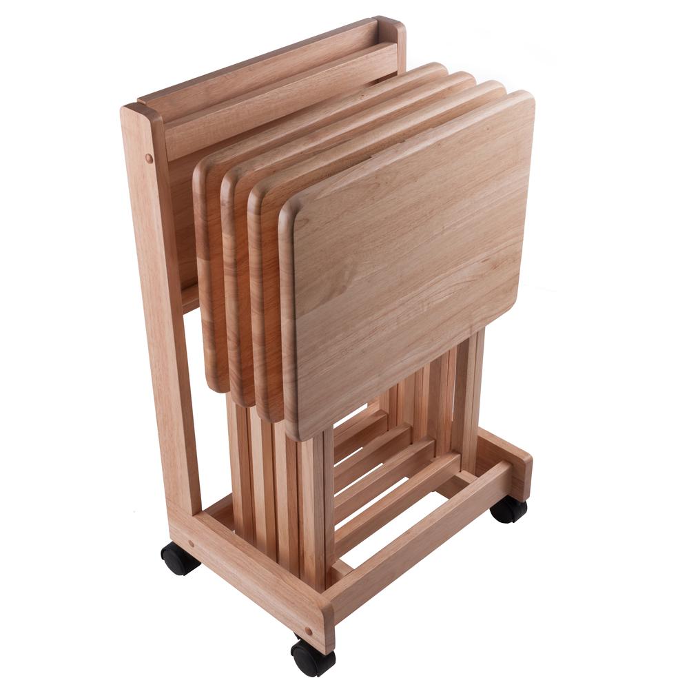 Brienda 5-PC Set Flip Top Snack Table Natural Finish. Picture 8