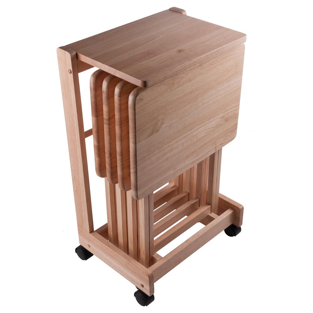 Brienda 5-PC Set Flip Top Snack Table Natural Finish. Picture 9