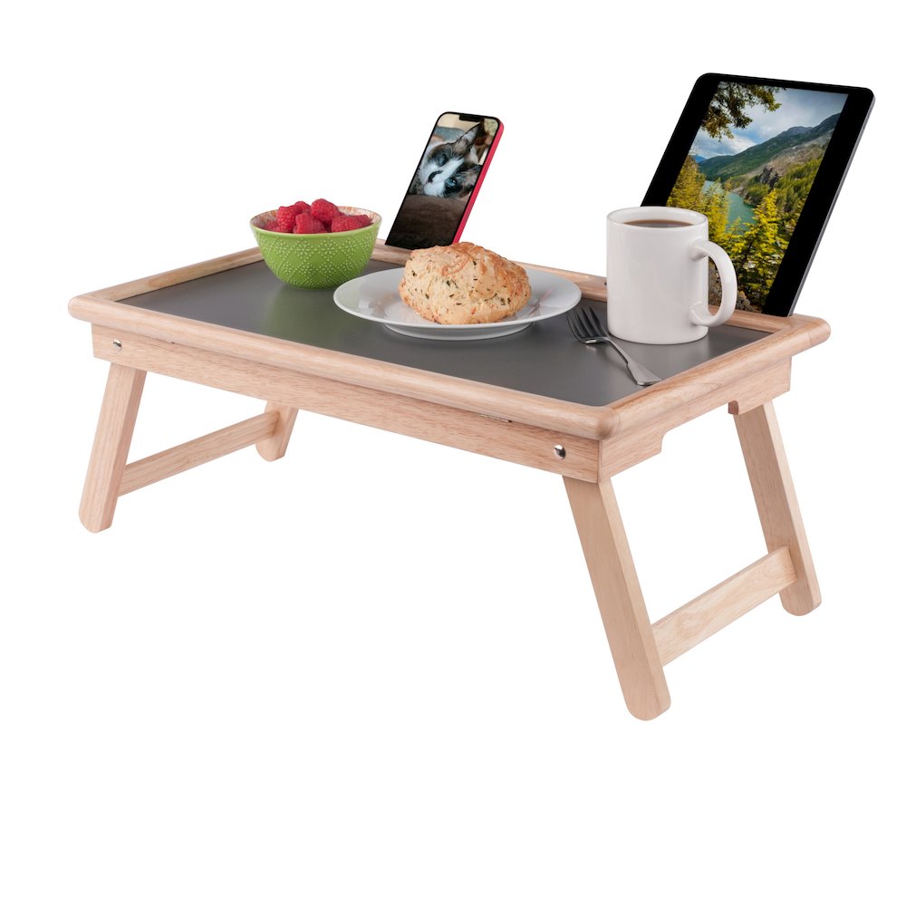 Arlo Breakfast Tray with Flip Top, Gray and Natural. Picture 7