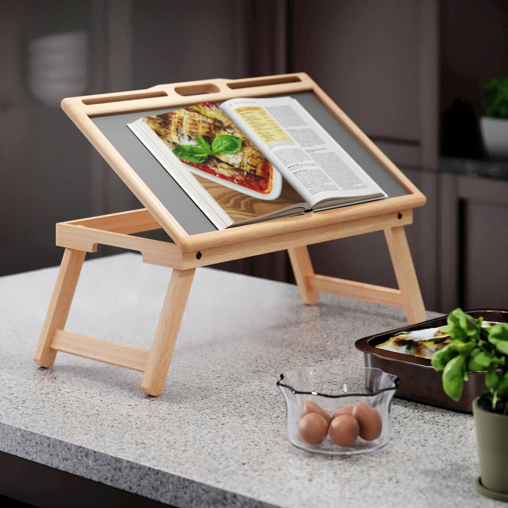 Arlo Breakfast Tray with Flip Top, Gray and Natural. Picture 13