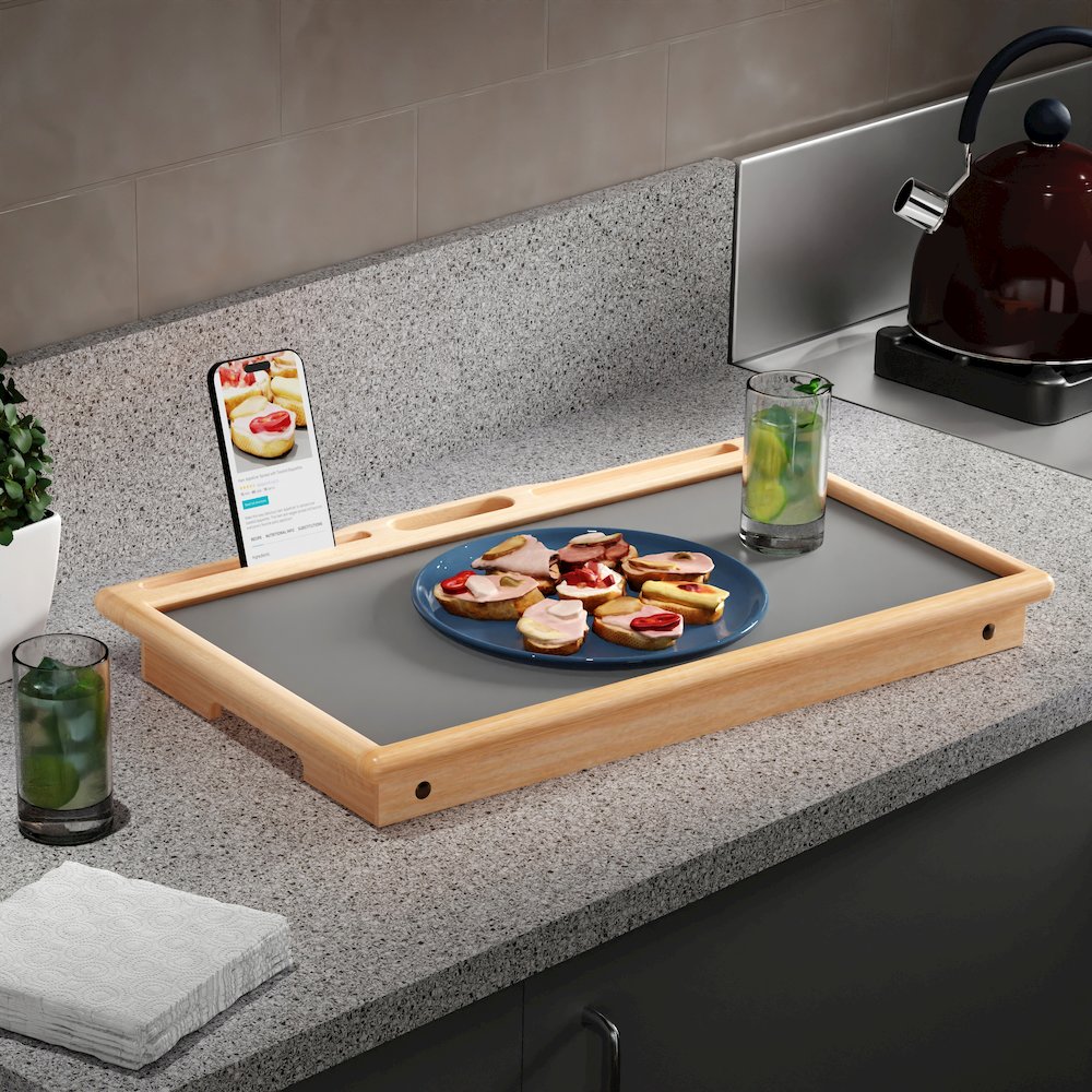 Arlo Breakfast Tray with Flip Top, Gray and Natural. Picture 14