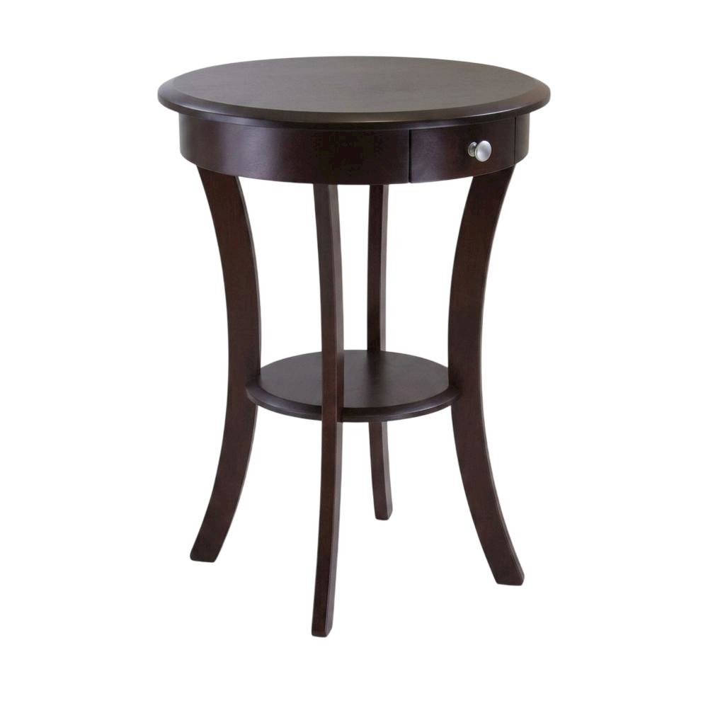 Round Accent Table, Brown, Drawer, Round Shelf, End Table. Picture 1