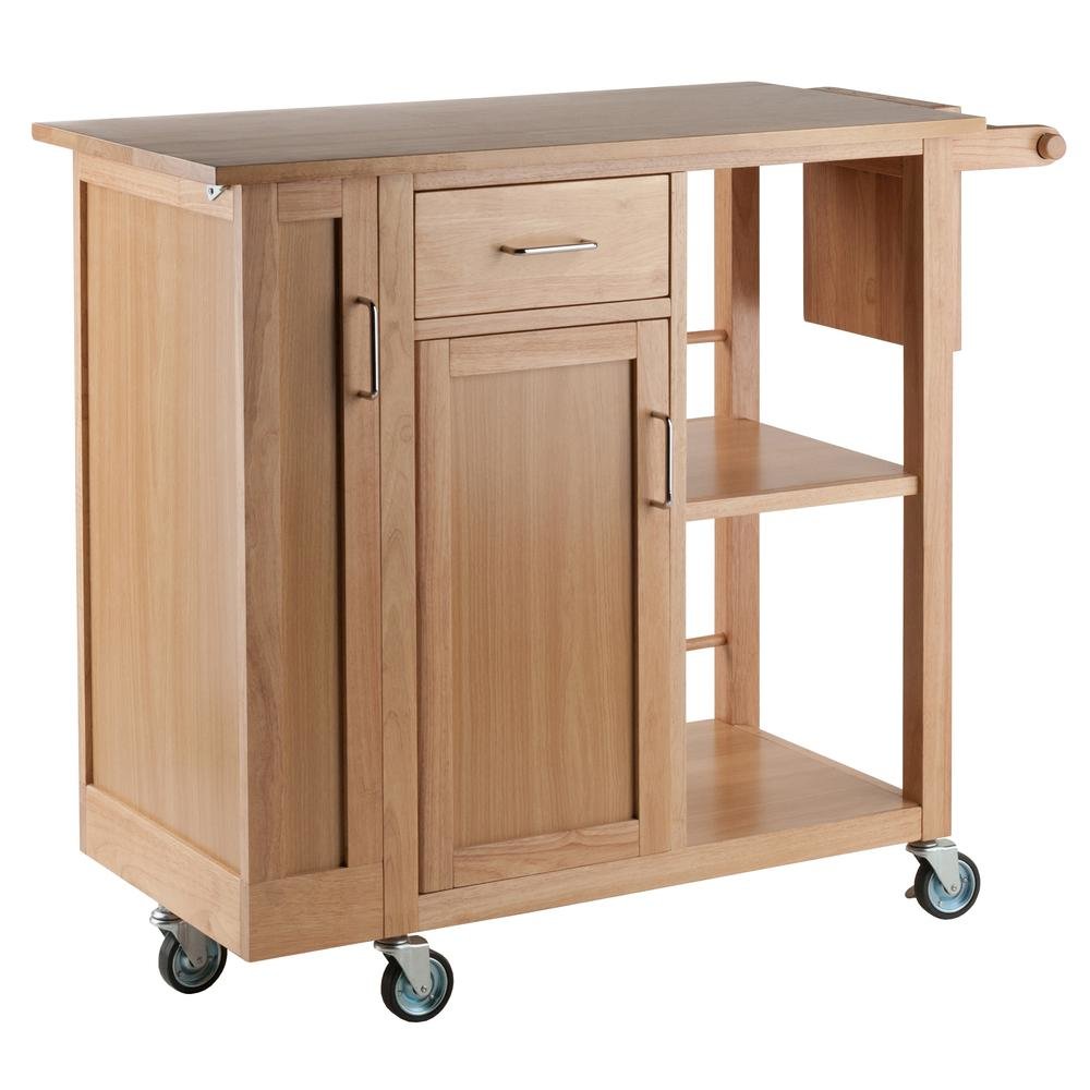 Natural Kitchen Island Cart on Wheels – Rolling Kitchen Island with Storage. Picture 1