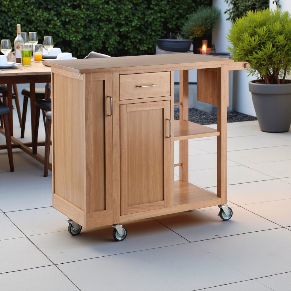 Natural Kitchen Island Cart on Wheels – Rolling Kitchen Island with Storage. Picture 11