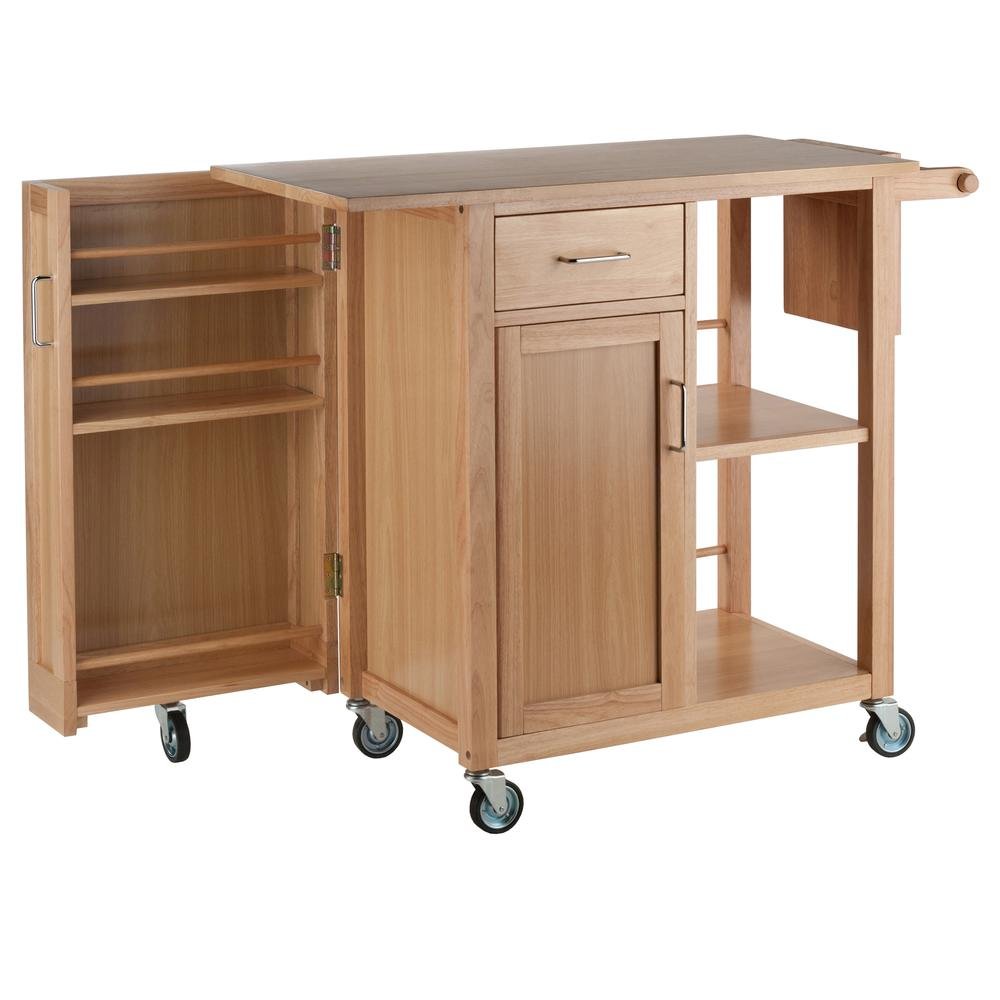Natural Kitchen Island Cart on Wheels – Rolling Kitchen Island with Storage. Picture 6