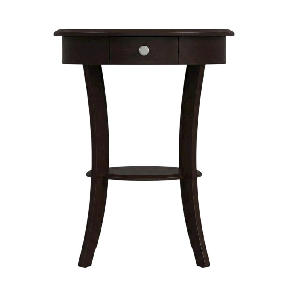 Round Accent Table, Brown, Drawer, Round Shelf, End Table. Picture 4
