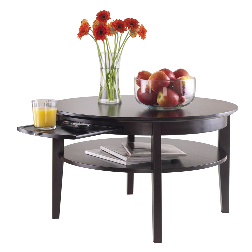 Amelia Round Coffee Table with Pull out Tray. Picture 2