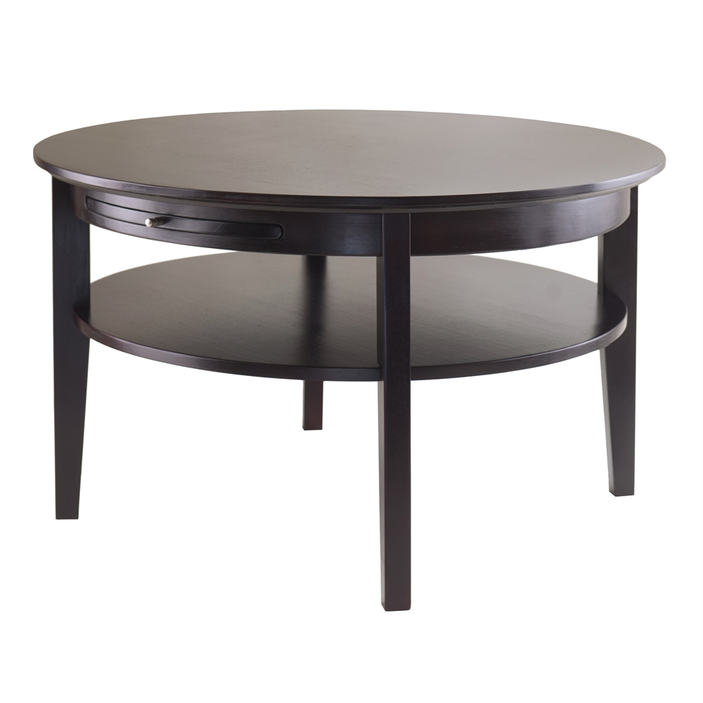 Amelia Round Coffee Table with Pull out Tray. Picture 1