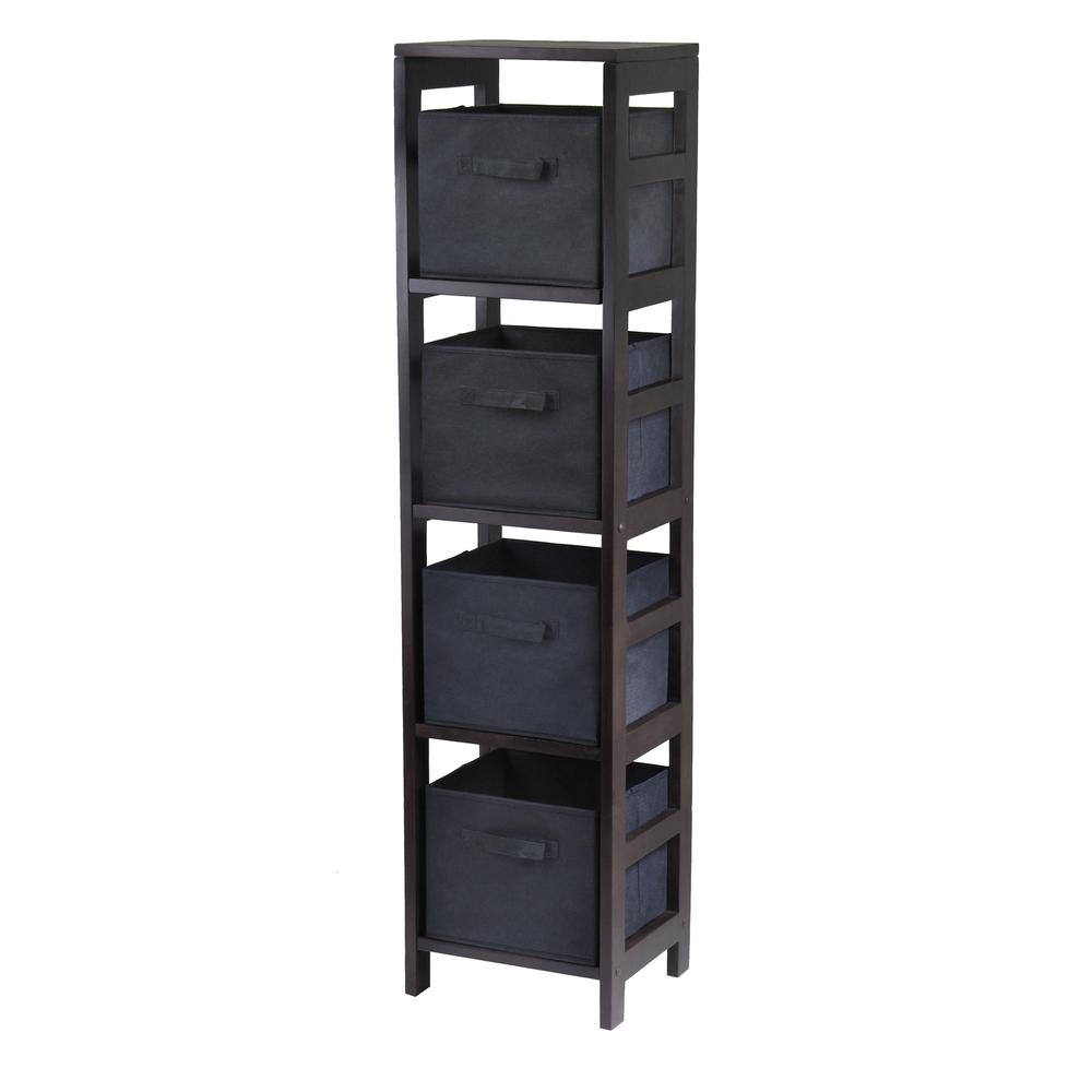 Capri 4-Section N Storage Shelf with 4 Foldable Black Fabric Baskets. Picture 1