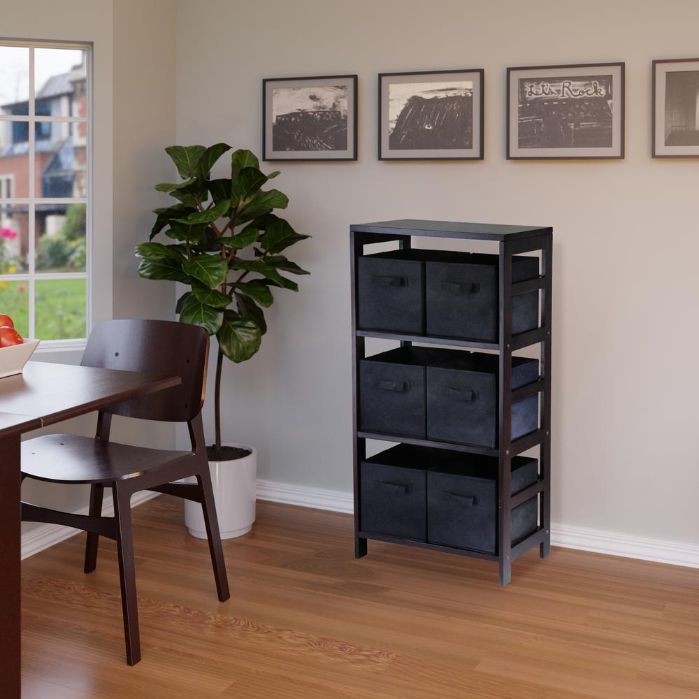 Capri 3-Section M Storage Shelf with 6 Foldable Black Fabric Baskets. Picture 3