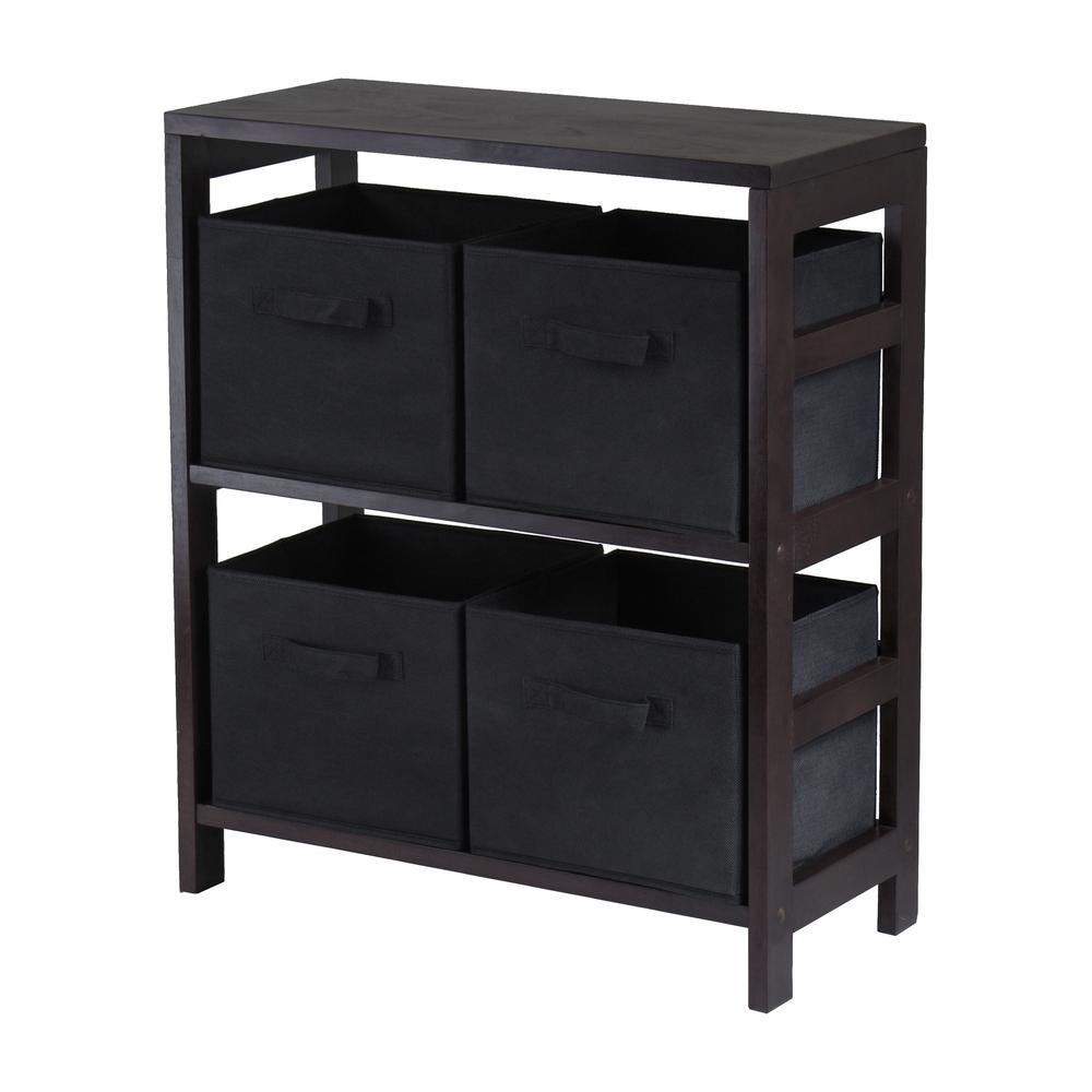 Capri 2-Section M Storage Shelf with 4 Foldable Black Fabric Baskets. Picture 1