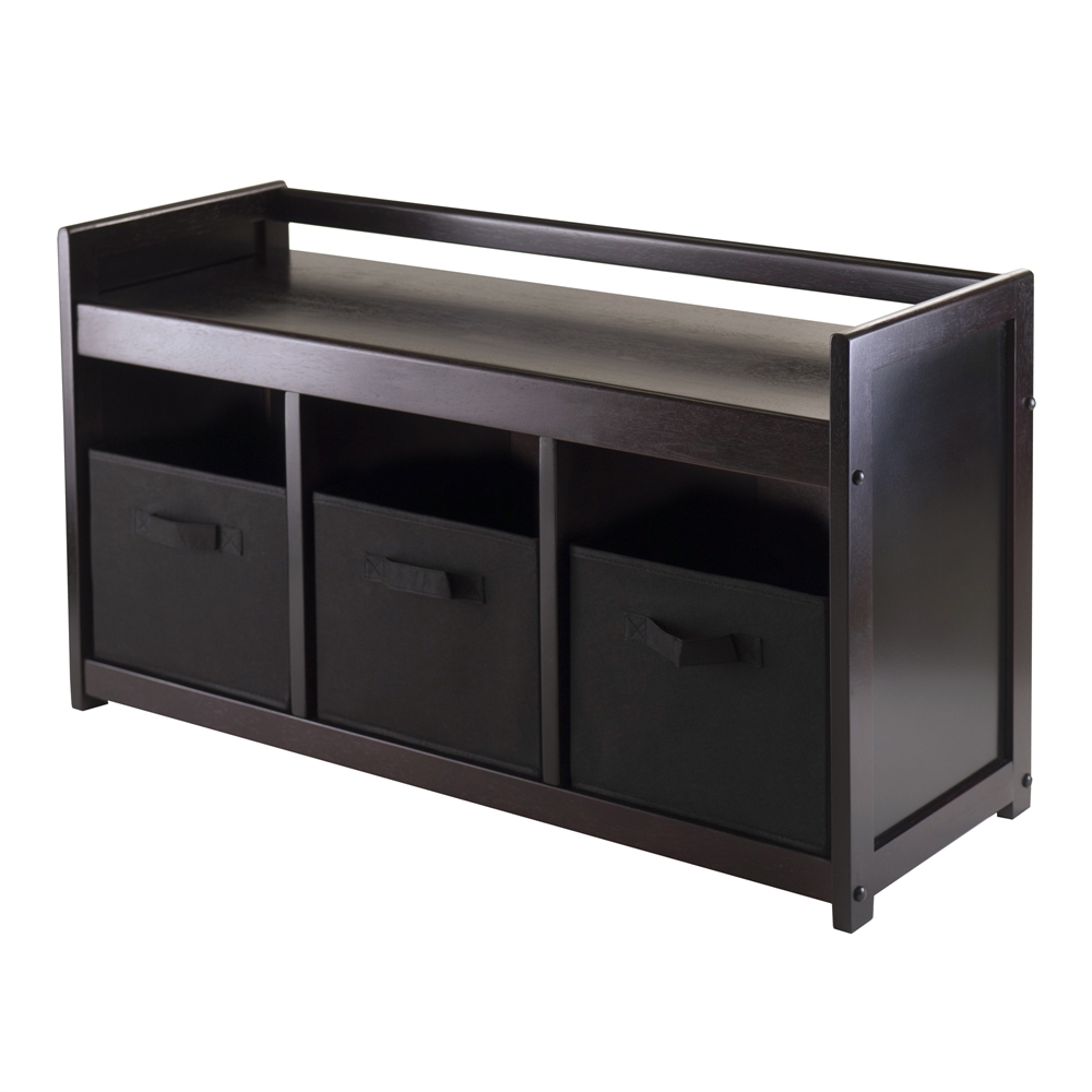 Addison 4pc Storage Bench with 3 Foldable Fabric baskets in Black. Picture 1