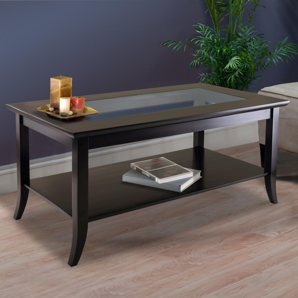 Genoa Rectangular Coffee Table with Glass top and Shelf. Picture 5