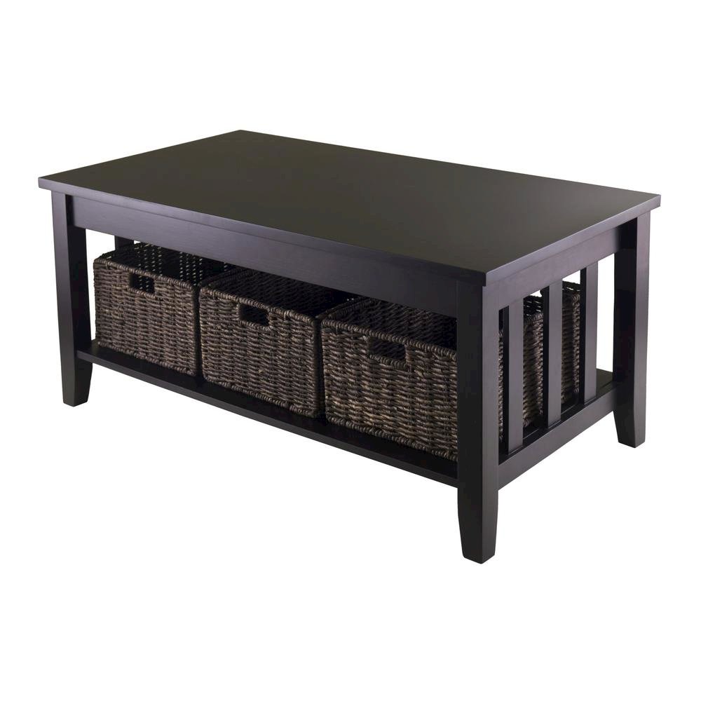 Espresso Coffee Table with Storage Baskets – Elegant Living Room Table. Picture 1
