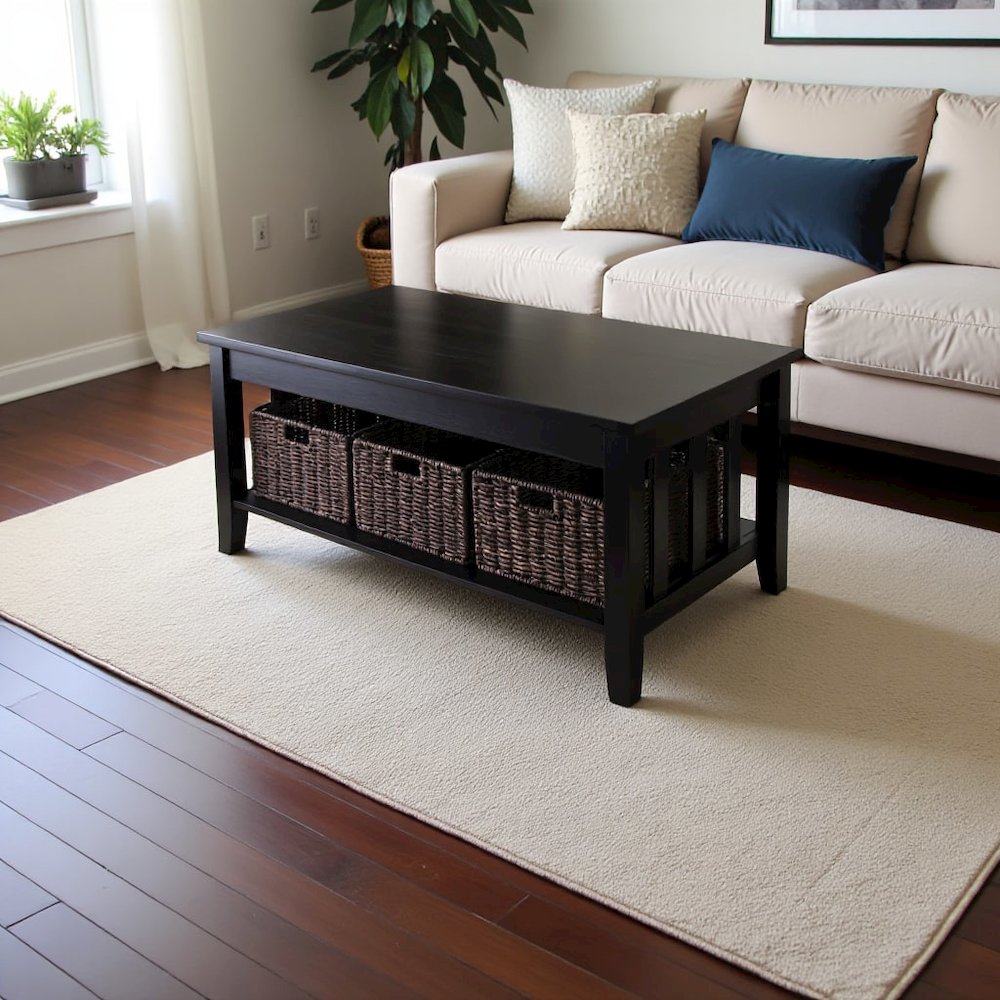 Espresso Coffee Table with Storage Baskets – Elegant Living Room Table. Picture 3