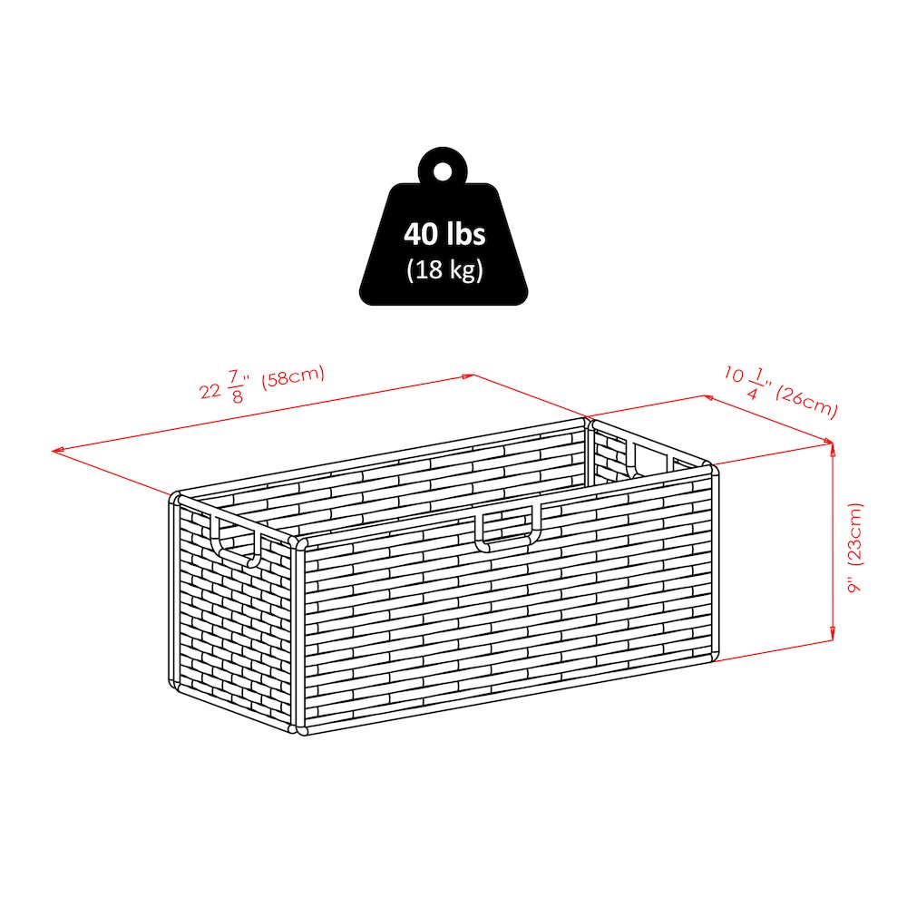 Leo 4-Pc Storage Shelf with 3 Foldable Woven Baskets, Espresso and Chocolate. Picture 10