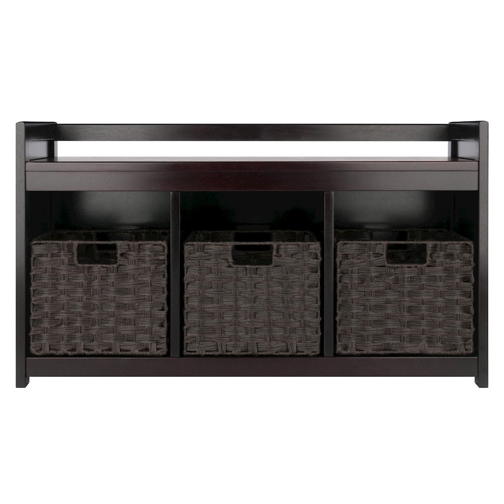 Addison 4-Pc Storage Bench with 3 Foldable Woven Baskets, Espresso and Chocolate. Picture 4