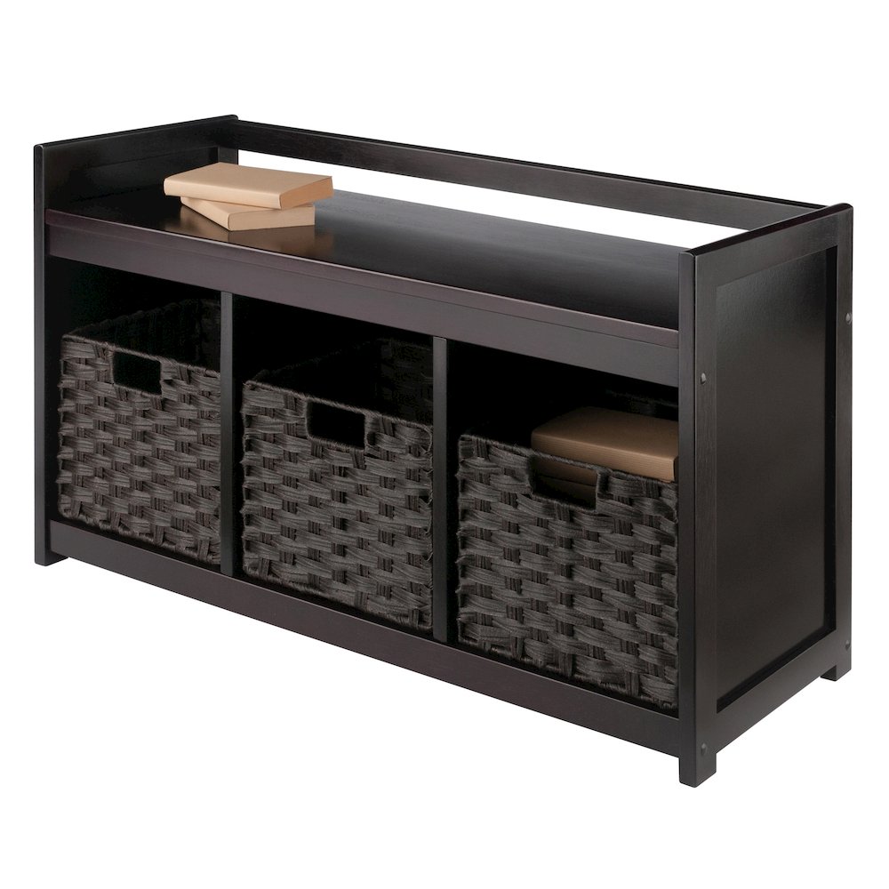 Addison 4-Pc Storage Bench with 3 Foldable Woven Baskets, Espresso and Chocolate. Picture 6