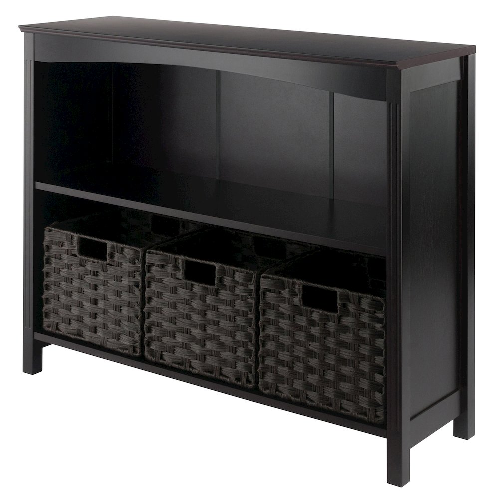 Terrace 4-Pc Storage Shelf with 3 Foldable Woven Baskets, Walnut and Chocolate. Picture 1
