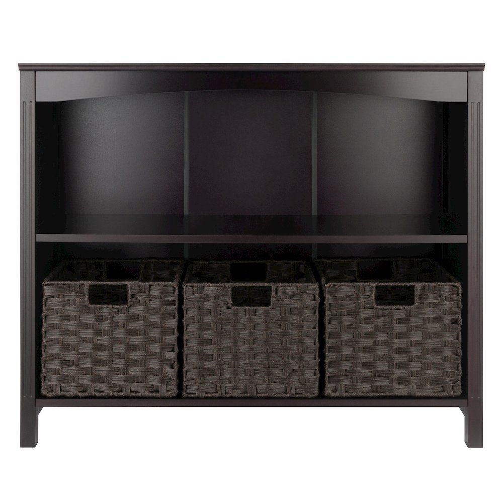 Terrace 4-Pc Storage Shelf with 3 Foldable Woven Baskets, Walnut and Chocolate. Picture 4