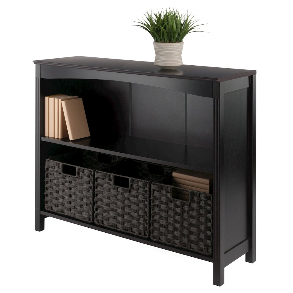 Terrace 4-Pc Storage Shelf with 3 Foldable Woven Baskets, Walnut and Chocolate. Picture 5