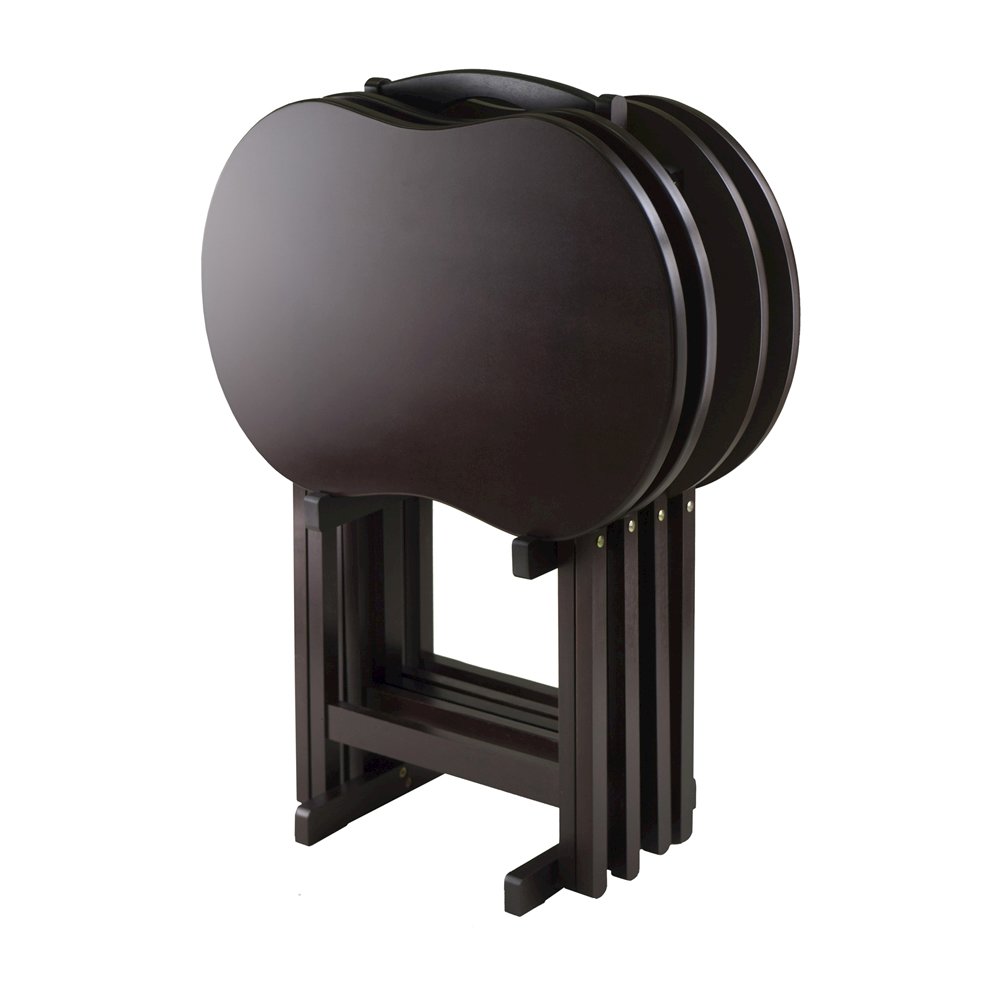 Dark Espresso Solid Wood TV Tray Set – Folding Snack Tables with Stand. Picture 1