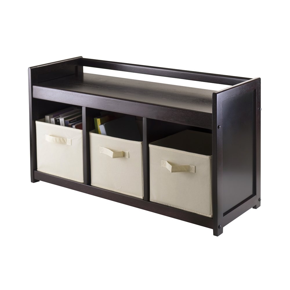 Addison 4pc Storage Bench with 3 Foldable Fabric baskets in Beige. Picture 2