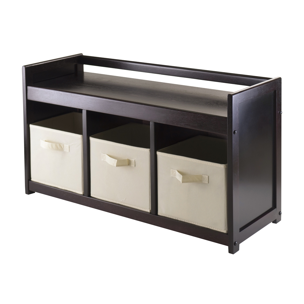 Addison 4pc Storage Bench with 3 Foldable Fabric baskets in Beige. Picture 1