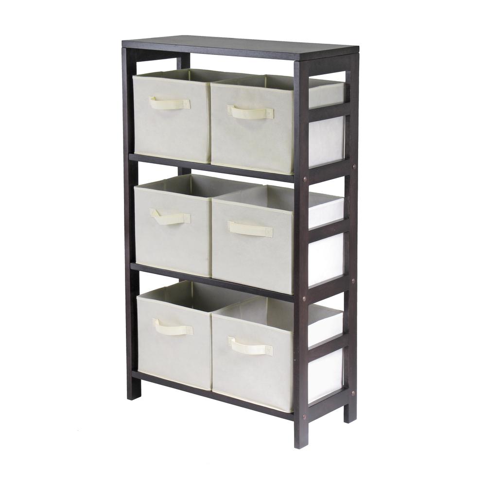 Capri 3-Section M Storage Shelf with 6 Foldable Beige Fabric Baskets. Picture 3