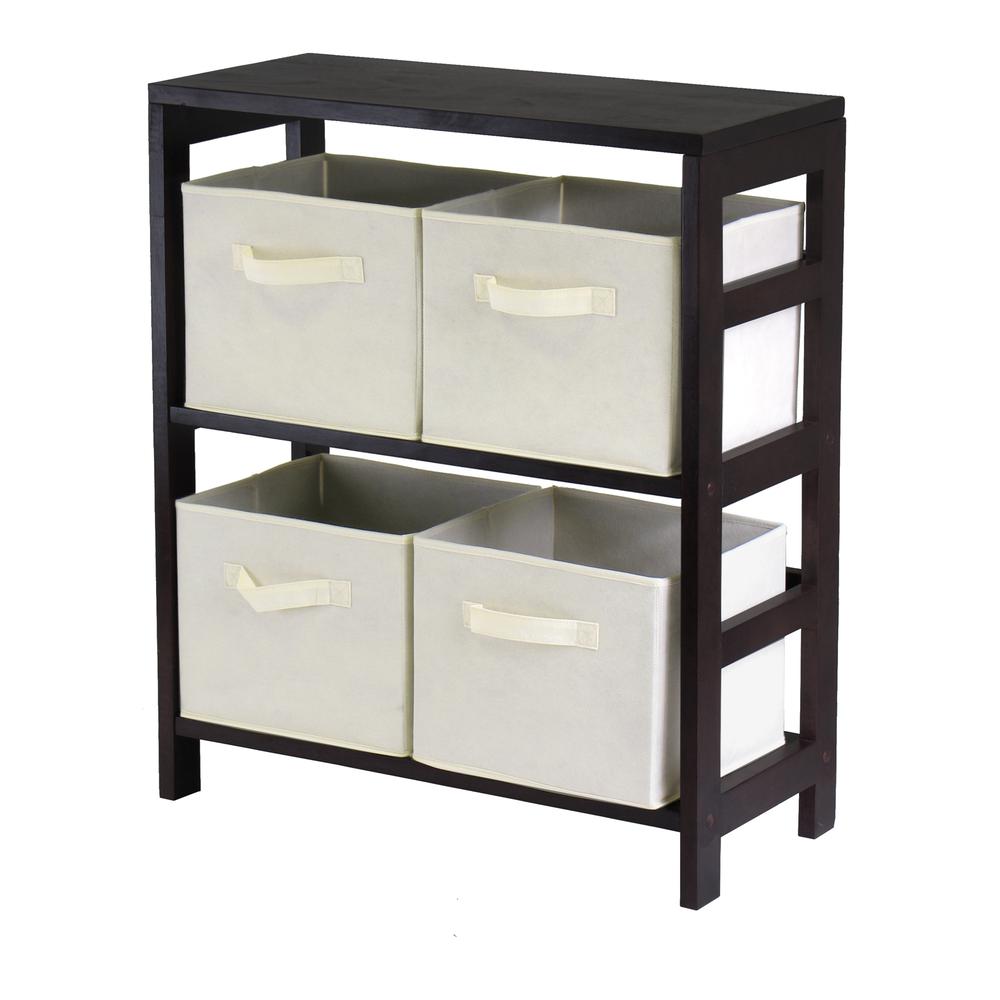 Capri 2-Section M Storage Shelf with 4 Foldable Beige Fabric Baskets. Picture 1