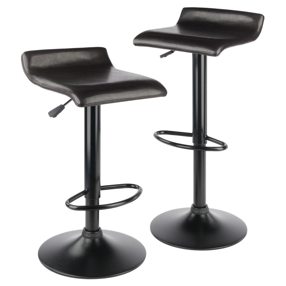 Paris Set of 2 Airlift Adjustable Swivel Stool with PU Leather Seat and Black Metal Base. Picture 1