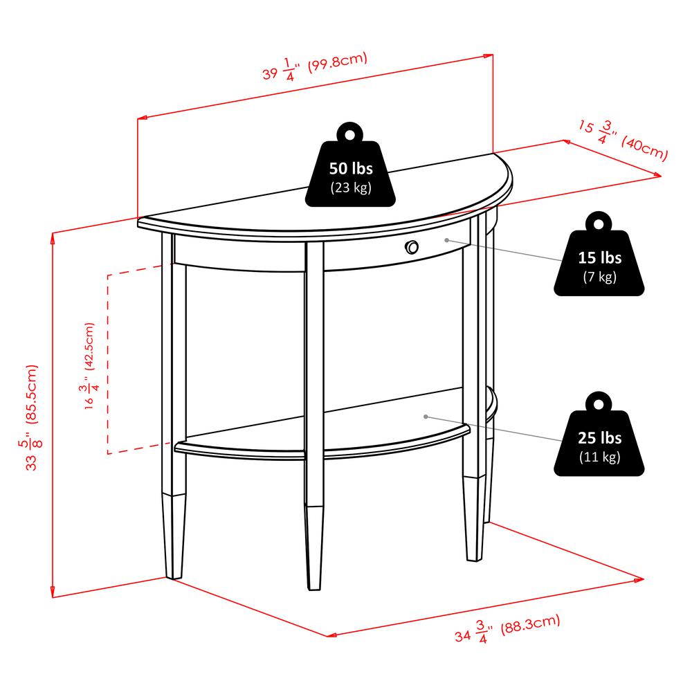Concord Hall / Console Table,  Half Moon with Drawer, Shelf. Picture 10