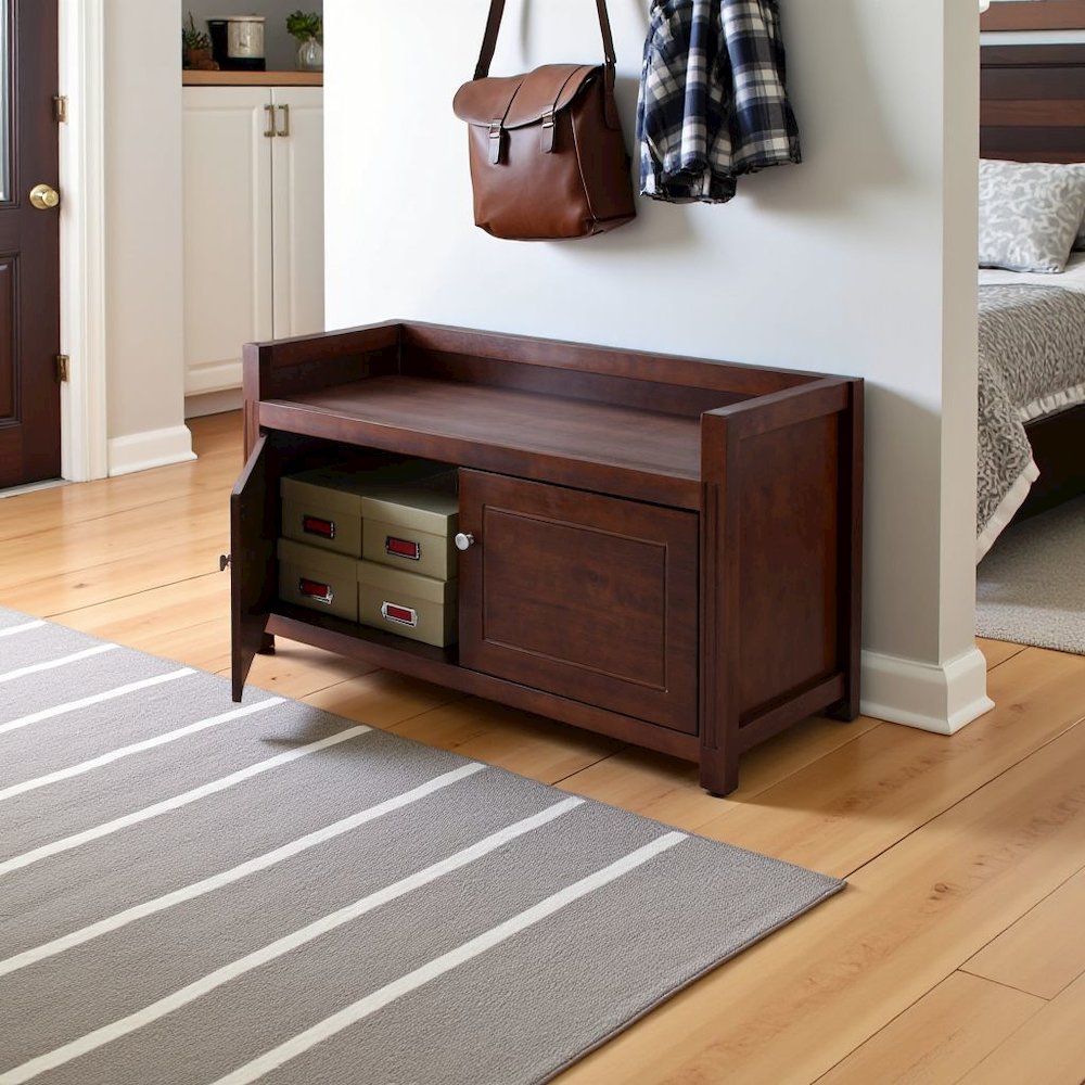 Antique Walnut Storage Bench for Entryway – Shoe Cabinet with Seat. Picture 3