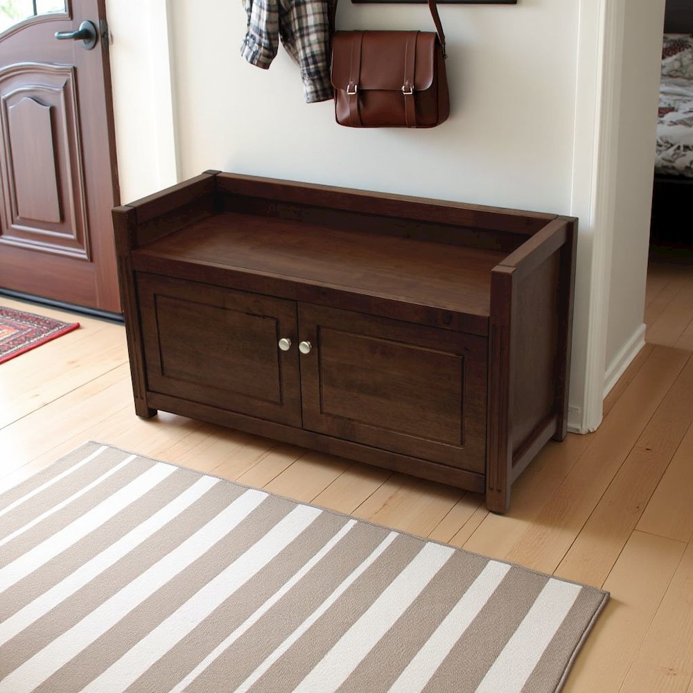Antique Walnut Storage Bench for Entryway – Shoe Cabinet with Seat. Picture 4