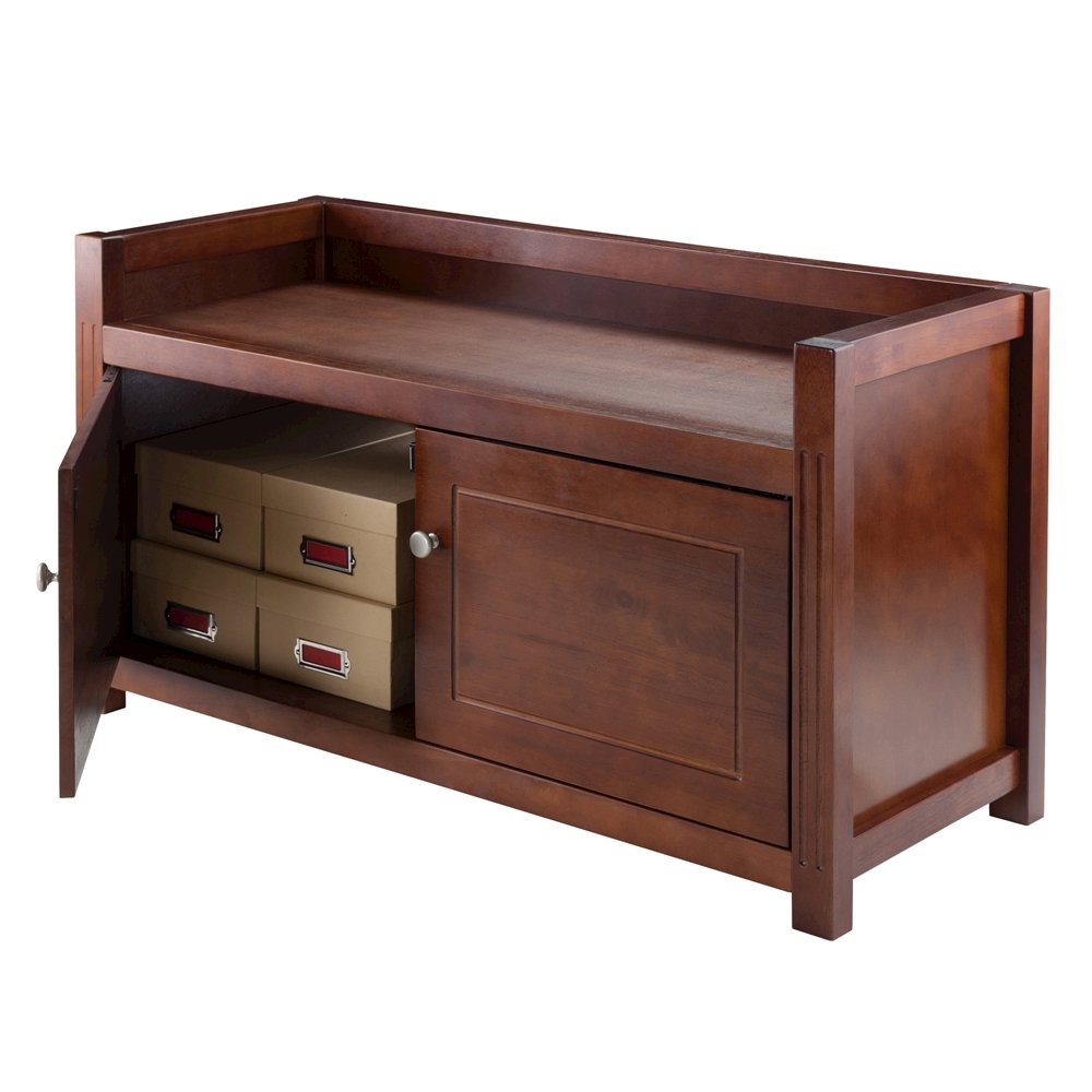Antique Walnut Storage Bench for Entryway – Shoe Cabinet with Seat. Picture 2