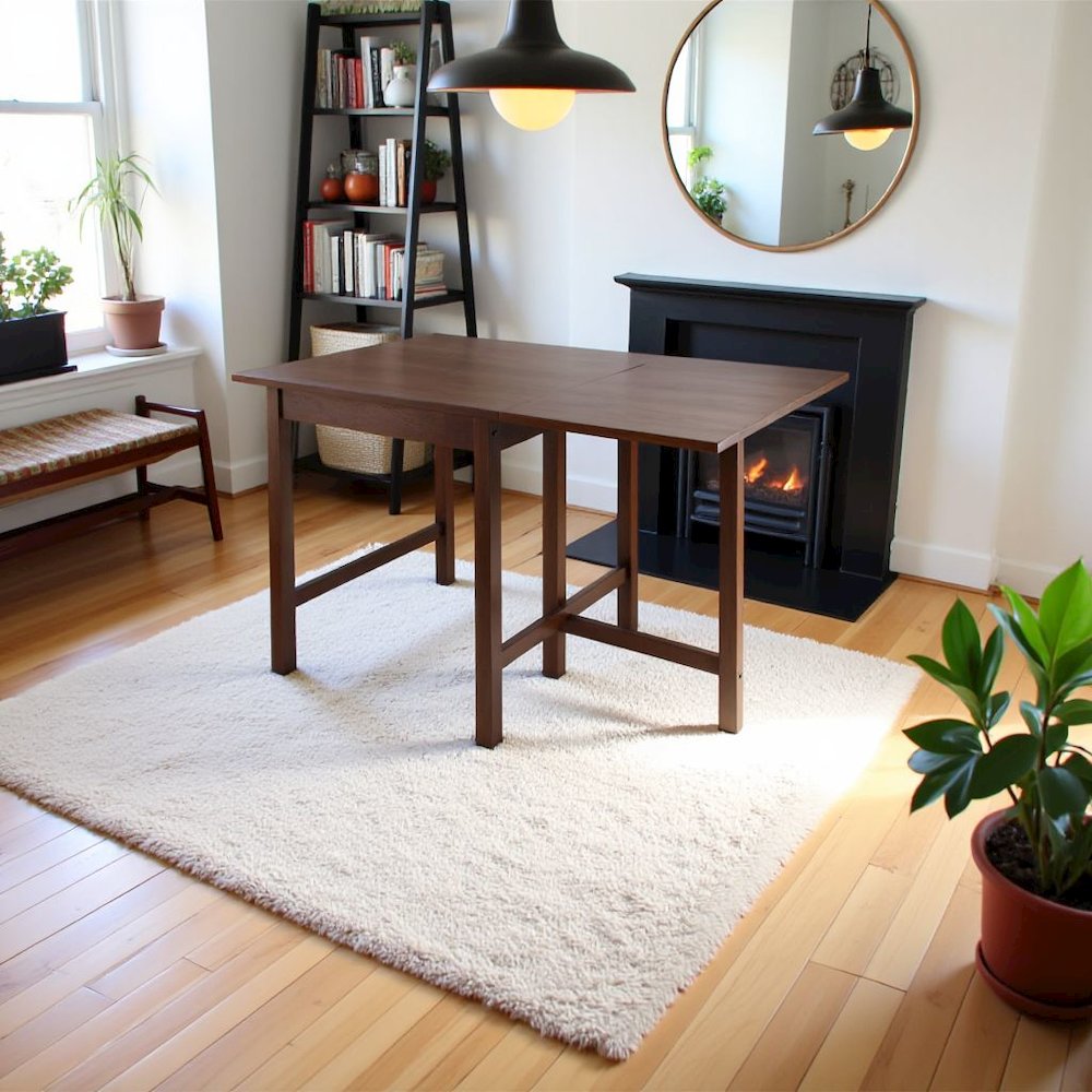 Antique Walnut Foldable Dining Table – Small Round Drop Leaf Table. Picture 3