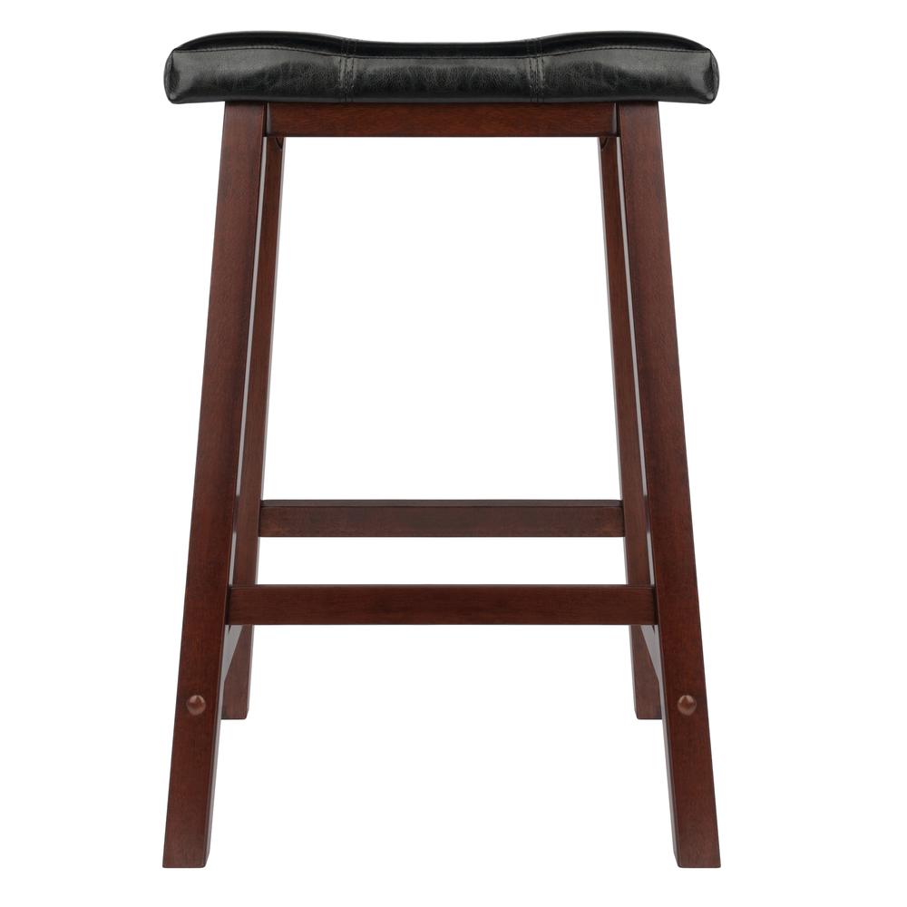 Mona 24" Cushion Saddle Seat Stool, Black Faux Leather, Wood Legs, RTA. Picture 2