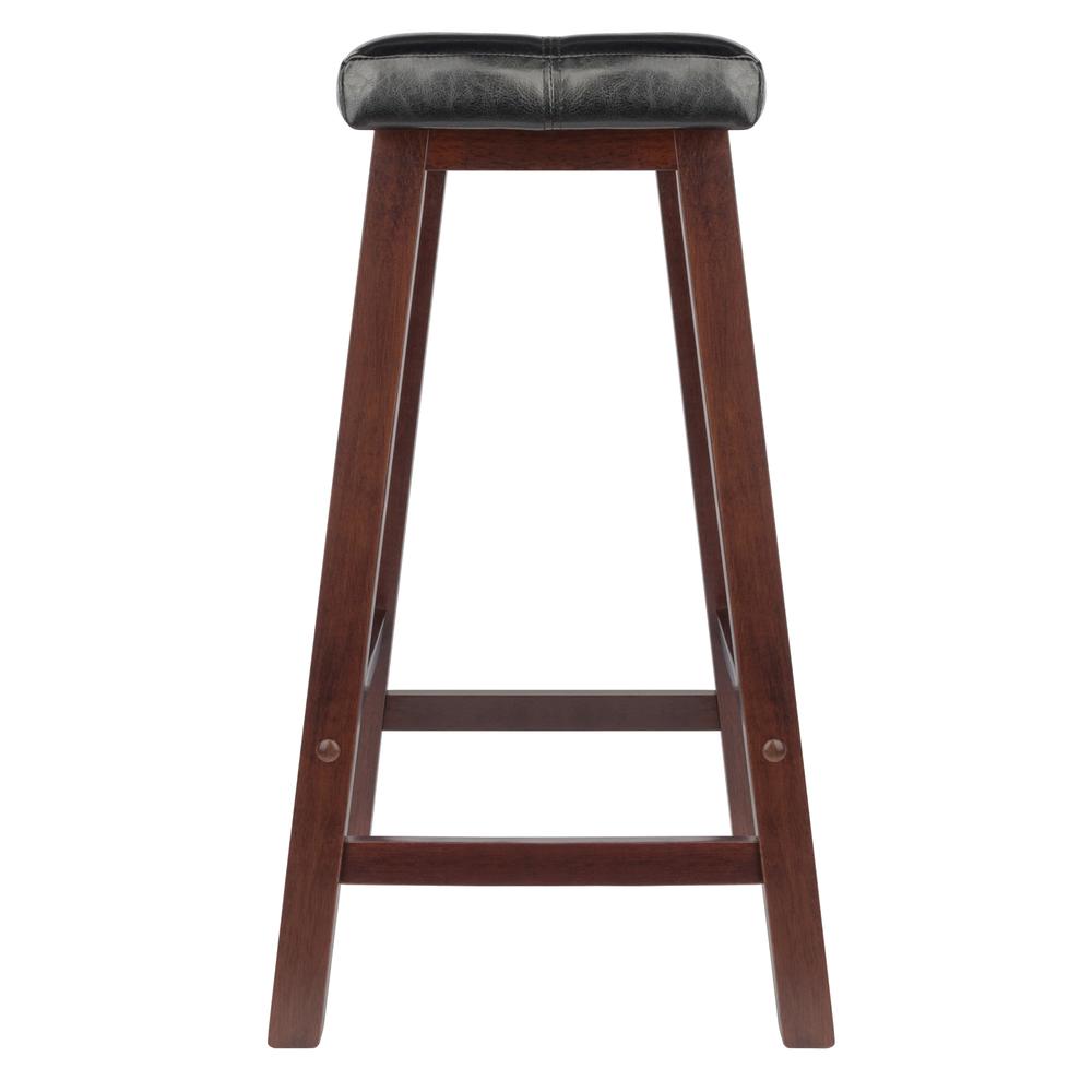 Mona 24" Cushion Saddle Seat Stool, Black Faux Leather, Wood Legs, RTA. Picture 3