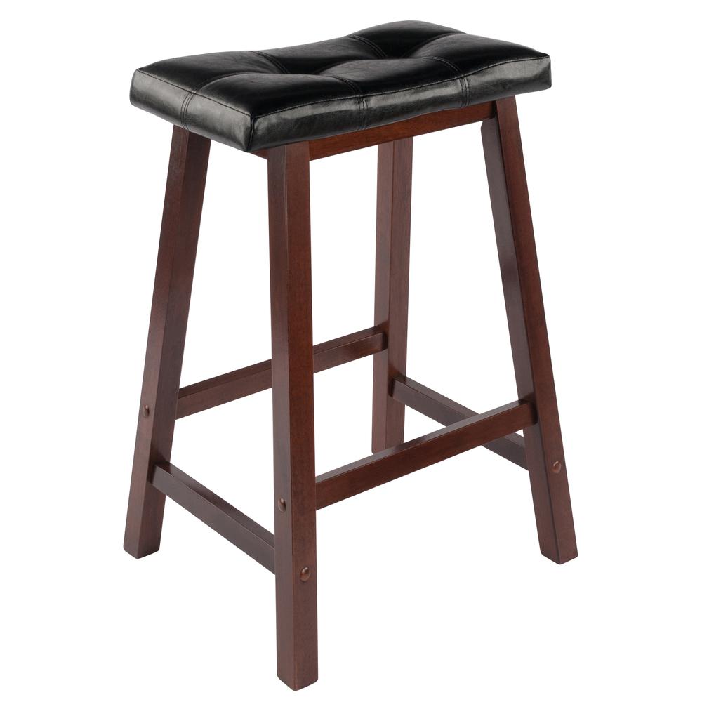 Mona 24" Cushion Saddle Seat Stool, Black Faux Leather, Wood Legs, RTA. Picture 6