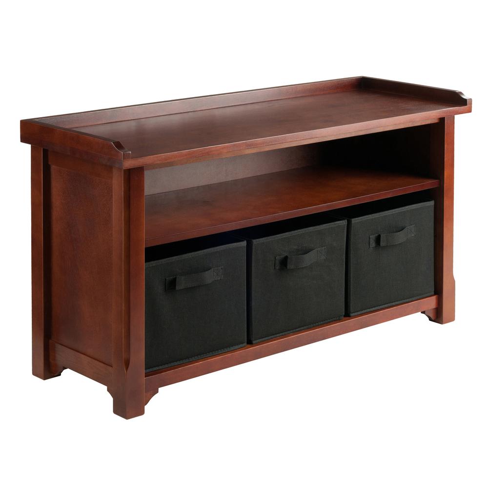 Verona Storage Bench with 3 Foldable  Black Color Fabric Baskets. Picture 1