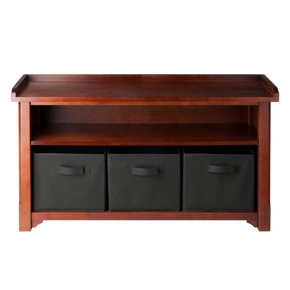 Verona Storage Bench with 3 Foldable  Black Color Fabric Baskets. Picture 2