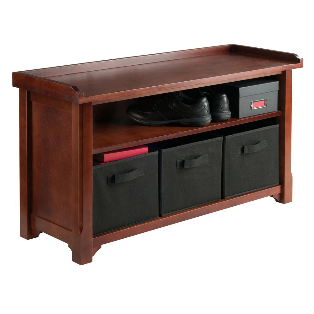 Verona Storage Bench with 3 Foldable  Black Color Fabric Baskets. Picture 5