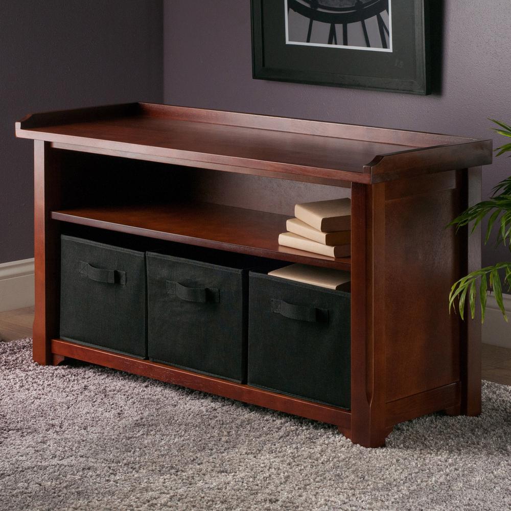 Verona Storage Bench with 3 Foldable  Black Color Fabric Baskets. Picture 6
