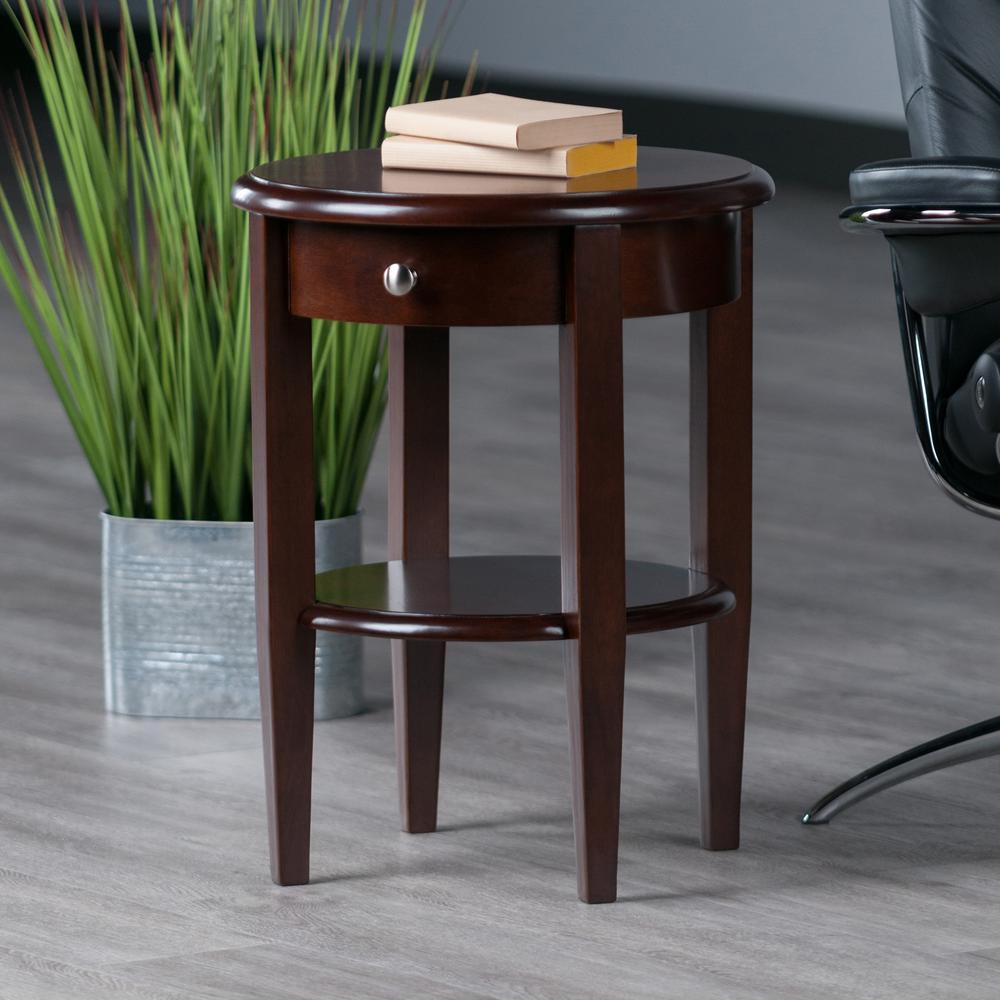 Concord Round End Table with Drawer and Shelf. Picture 7