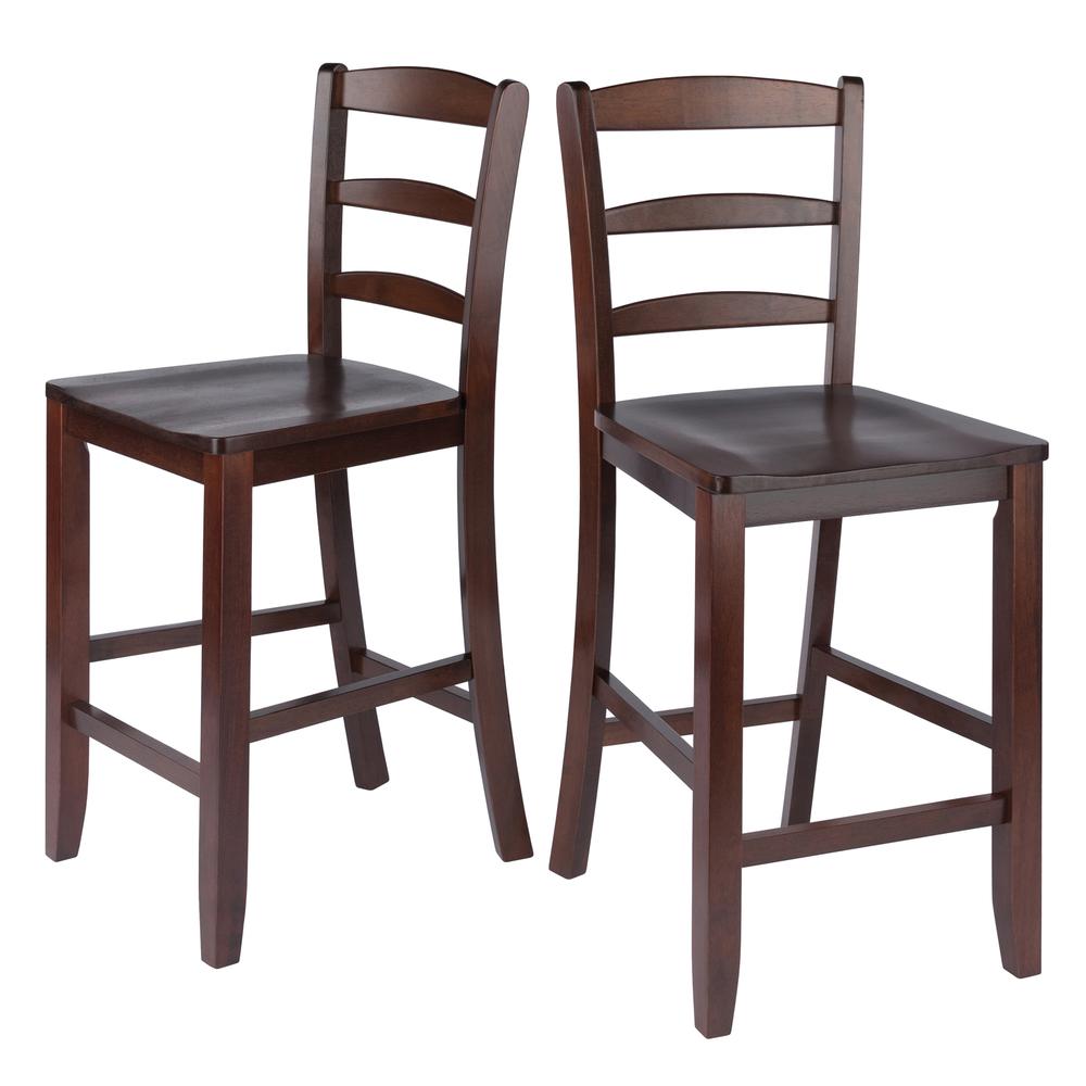 Benjamin 2-PC Ladder Back 24" Counter Stool Set Antique Walnut. Picture 1