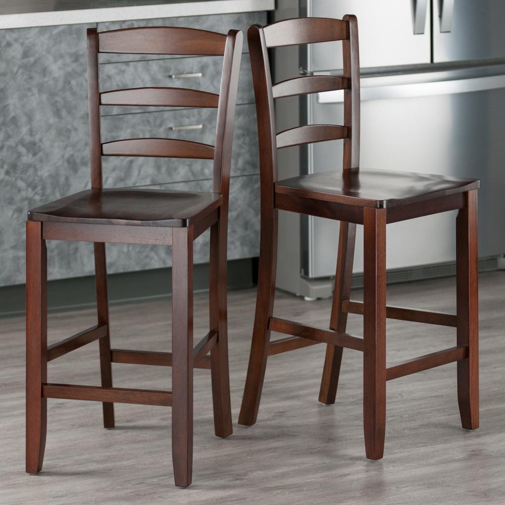 Benjamin 2-PC Ladder Back 24" Counter Stool Set Antique Walnut. Picture 9